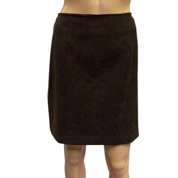Brown Faux Suede Zip Back Pencil Skirt Sueded Imported Dry Clean Womens 5/6 - Picture 1 of 7